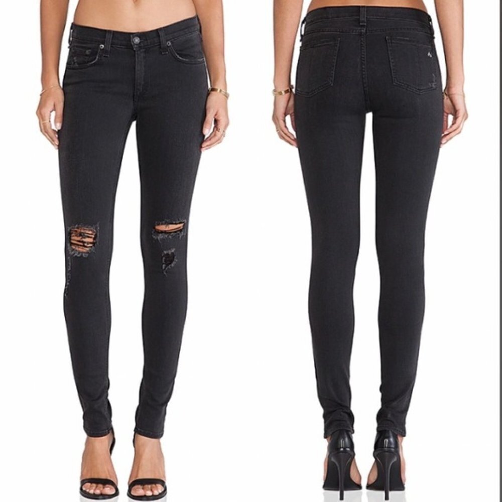NWOT Rag & Bone The Skinny Distressed Jeans in Black 28